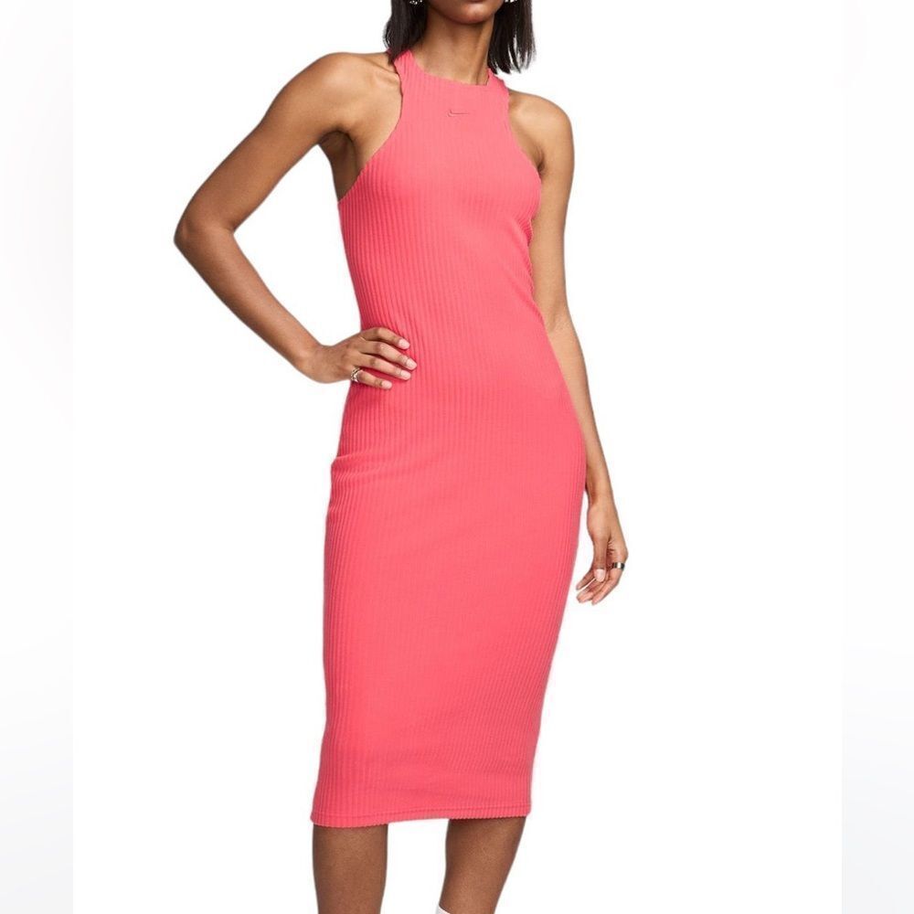 NWT Nike Chill Rib Slim Sleeveless Midi Dress Aster Pink XS(FN3679-629)MSRP$85